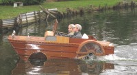 DUCKW wooden amphibeous car exiting water